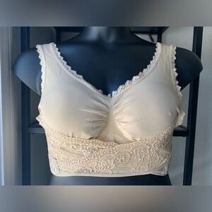 Nude Lace-Trim Longline Stretch Bralette Light Beige - Runs Smaller Than Size!